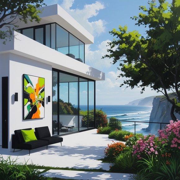 HANdCRAFTED digital art print Vibrant Coastal Abstract Canvas interior decor NWT - Picture 1 of 10